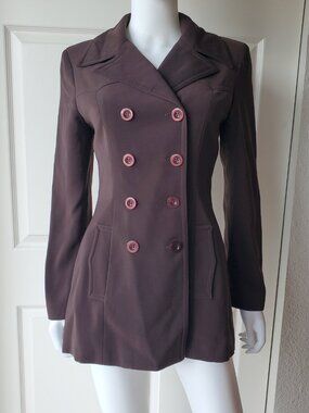 Bebe Size 6 Vintage Brown Double Breasted A Line Coat